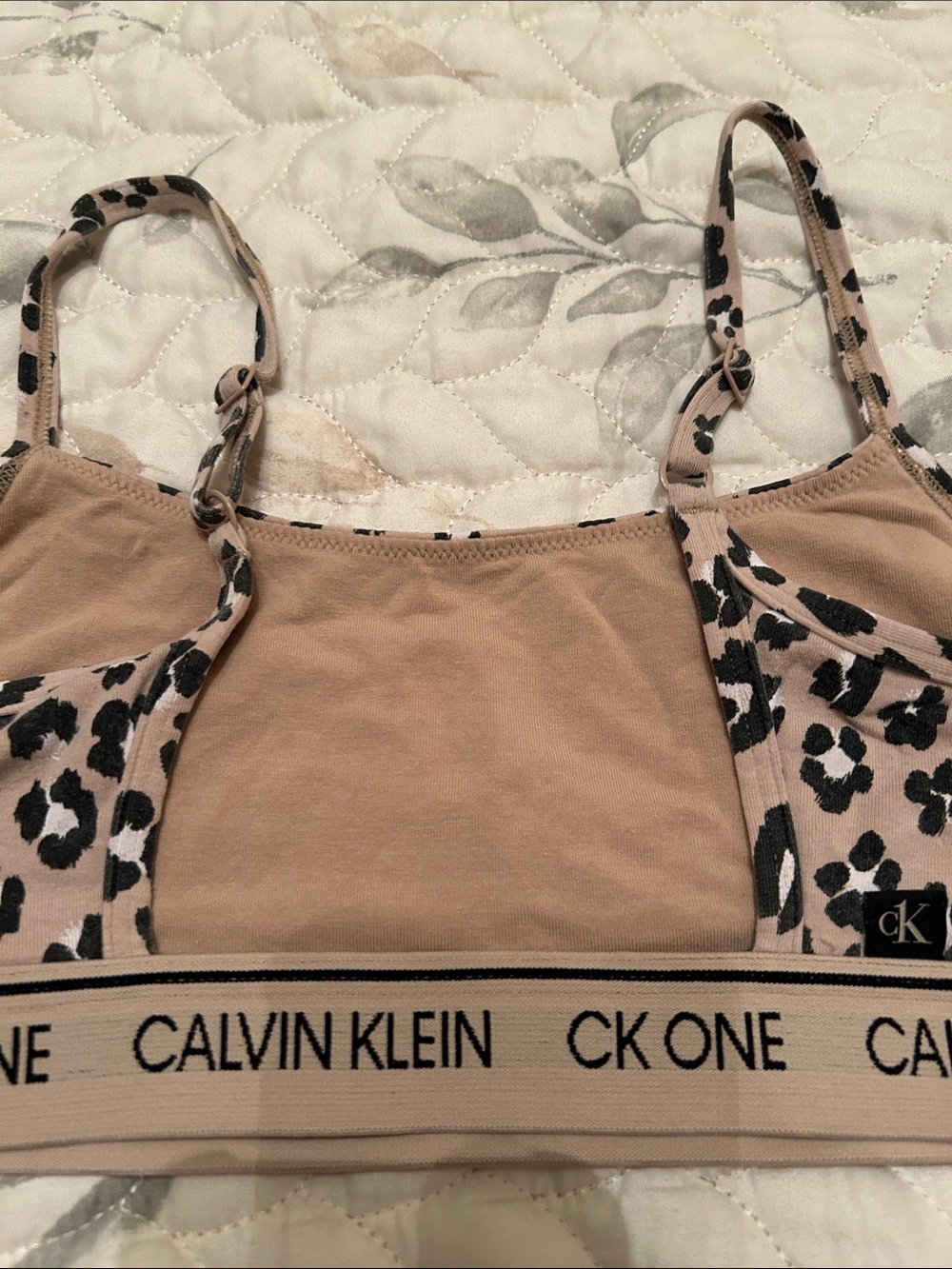 Calvin Klein Beige and Black Leopard Print Crop Bralette - Picture 5 of 6